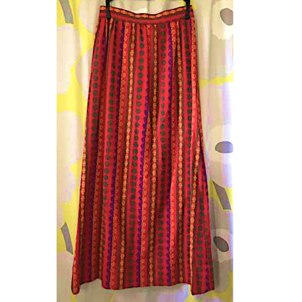 Vintage, MAXI, A-line, BOHO skirt, woven pattern.
